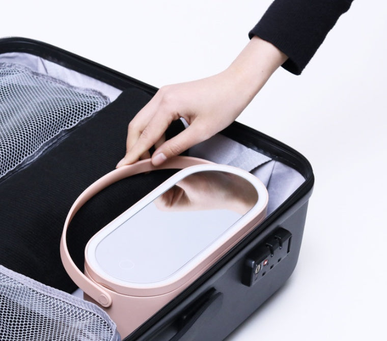 Portable make-up-organizer with mirror and integrated LED-mirror light