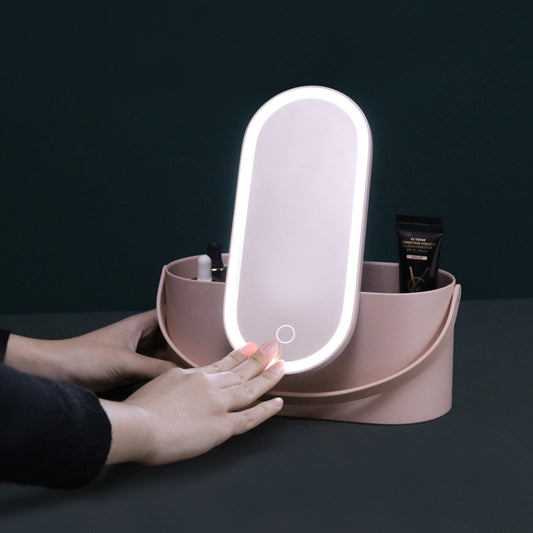 Portable make-up-organizer with mirror and integrated LED-mirror light